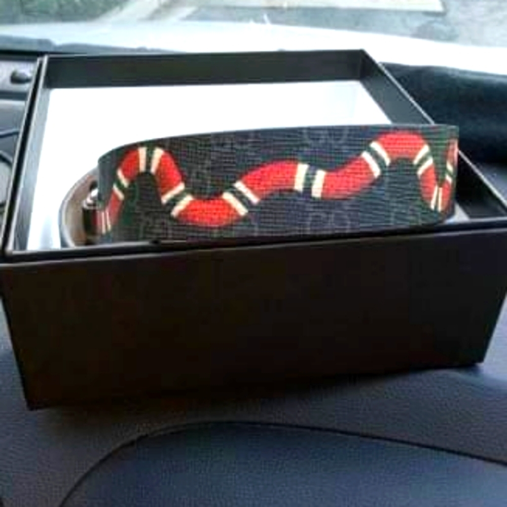 GUCCI GG SUPREME  BELT WITH KING SNAKEPRINT